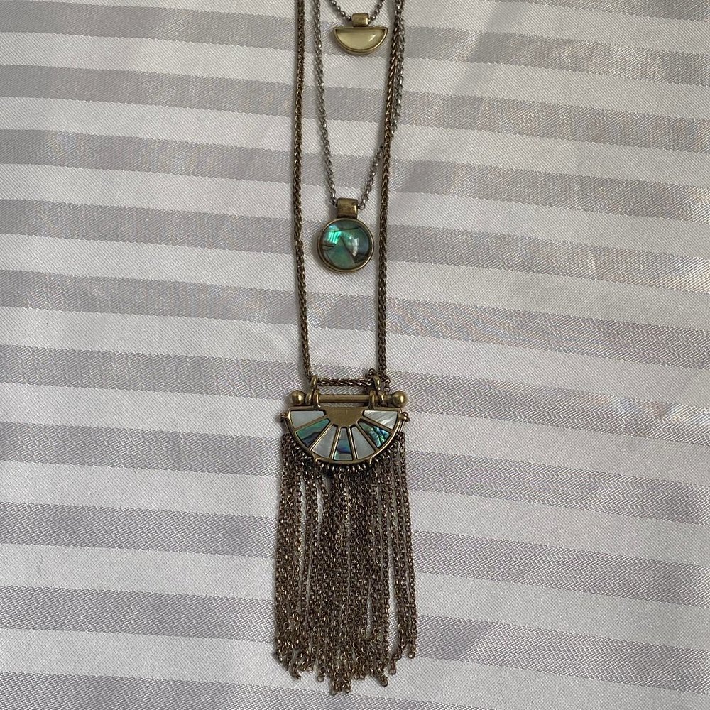 Lucky Brand Silver & Gold tone Mother of Pearl Layered Necklace